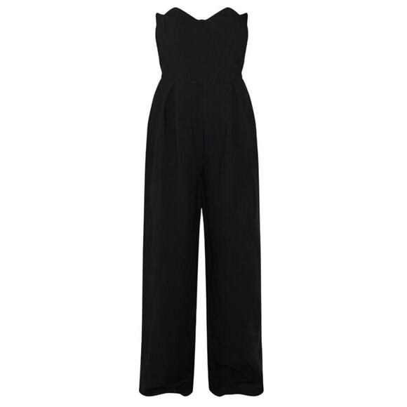 PrettyLittleThing Label Corset Bust Wide Leg Tailored Jumpsuit in Black, Size 20